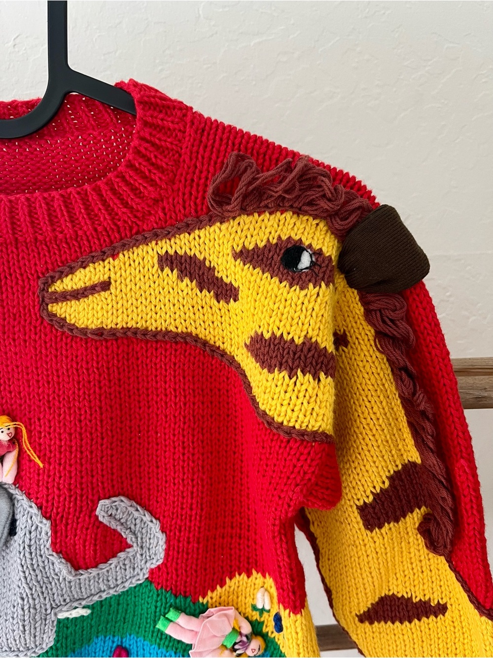 Whimsical Red Animal Appliqué Knit Sweater - Picture 4 of 7